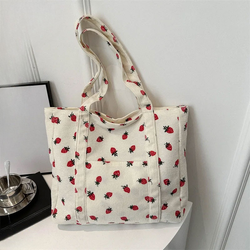 Tote Bag Beach - 대용량 심플 통근 여성 토트백, 코듀로이