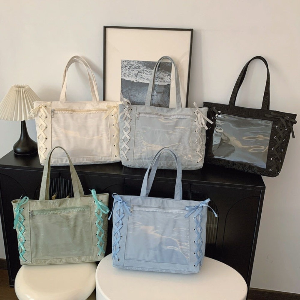 레이스업 심플 이타백 배지 디스플레이 PU 투명 포켓  - Tote Bag Beach 리뷰 및 가격