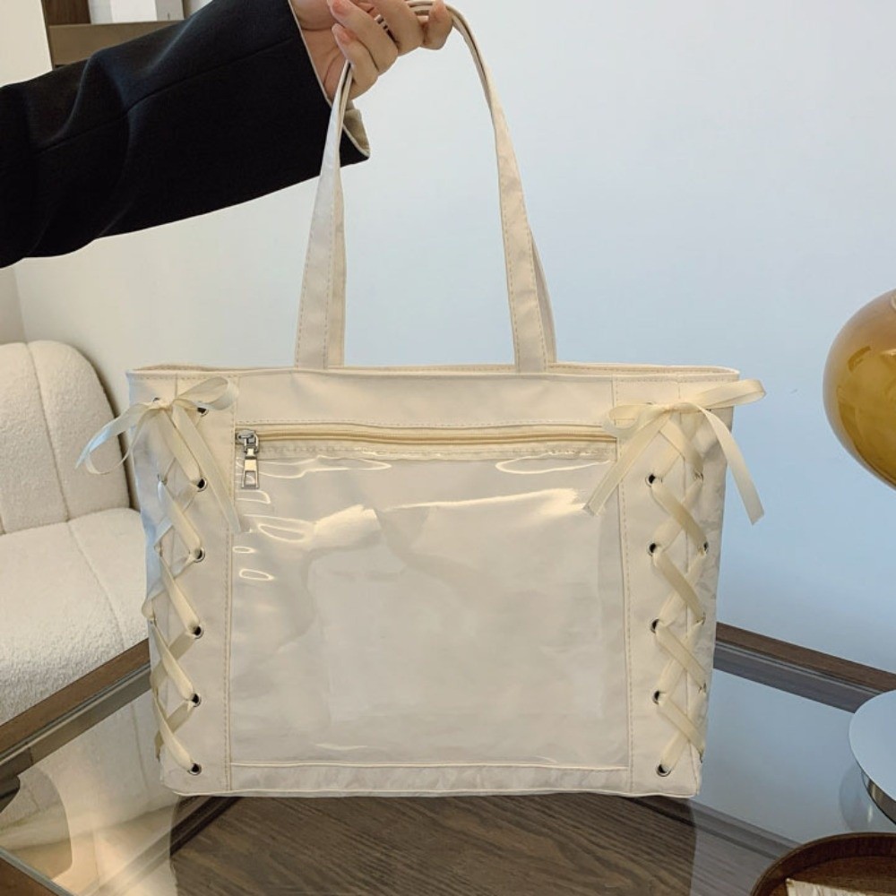 레이스업 심플 이타백 배지 디스플레이 PU 투명 포켓  - Tote Bag Beach 리뷰 및 가격
