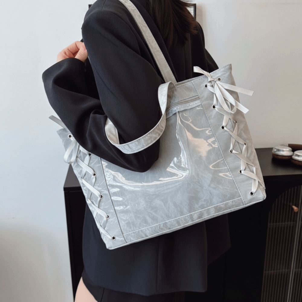 레이스업 심플 이타백 배지 디스플레이 PU 투명 포켓  - Tote Bag Beach 리뷰 및 가격
