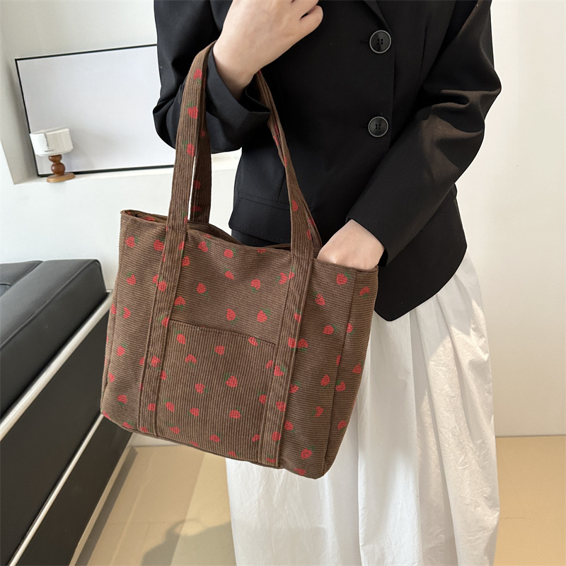 대용량 심플 통근 여성 토트백, 코듀로이 핸드백 딸기  - Tote Bag Beach 리뷰 및 가격