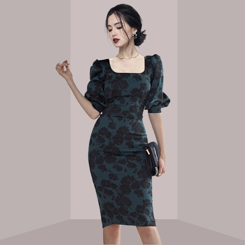 우아한 여성스러운 플로럴 프린트 슬림핏 미디 드레스 한 - Midi Skirt Floral 리뷰 및 가격