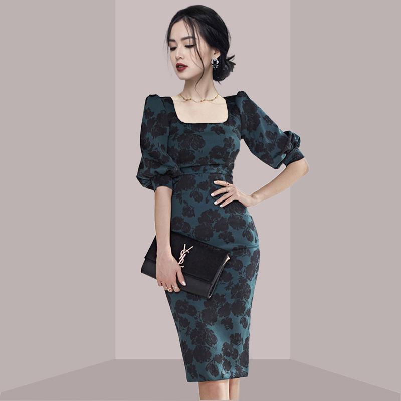 우아한 여성스러운 플로럴 프린트 슬림핏 미디 드레스 한 - Midi Skirt Floral 리뷰 및 가격