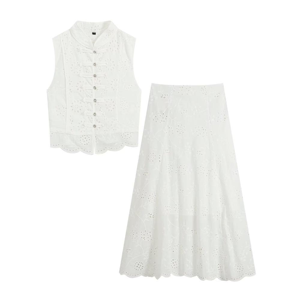 여성용 자수 아이렛 스커트 세트 화이트 여름 2피스 세 - Midi Skirt Floral 리뷰 및 가격
