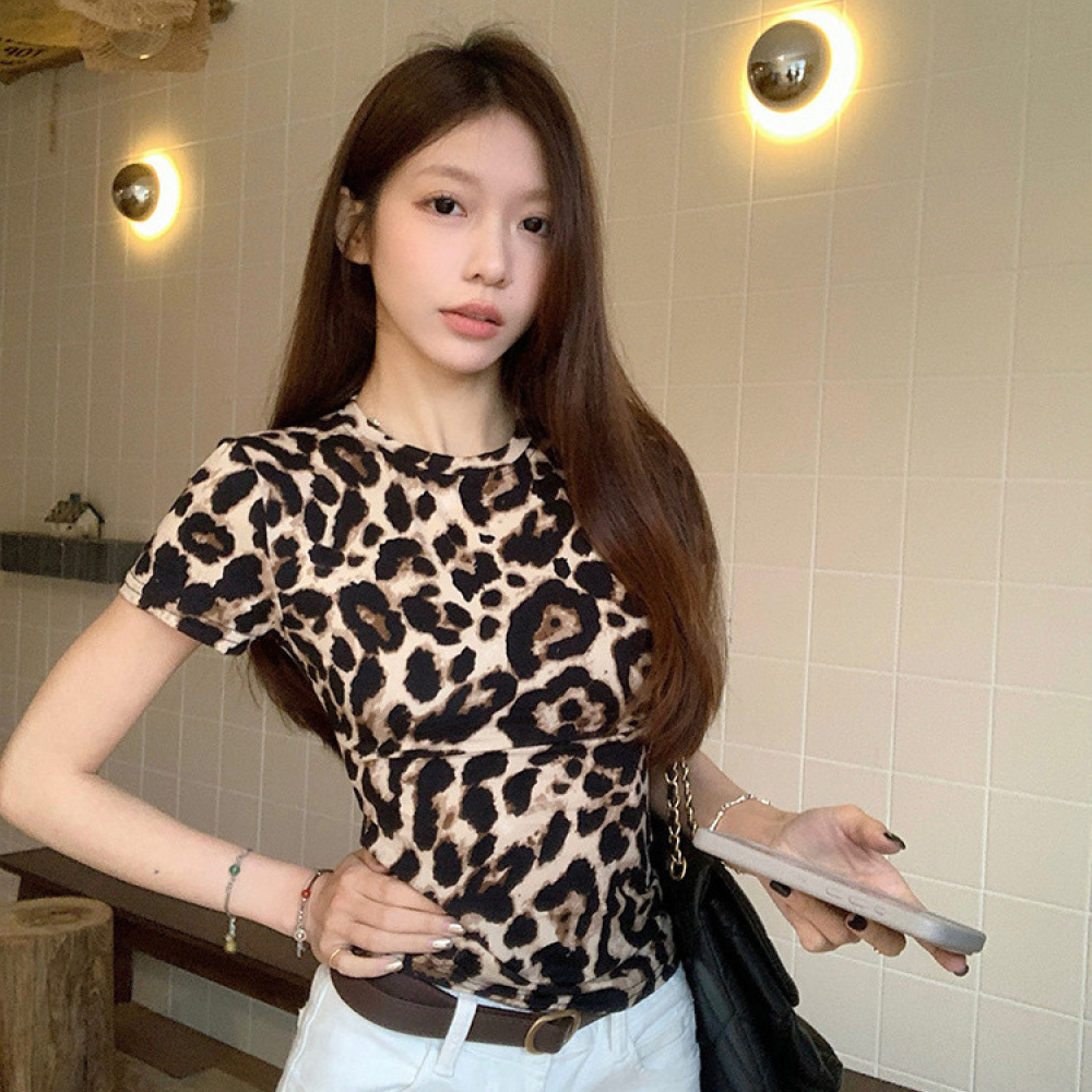 여성 여름 레오파드 프린트 티셔츠 슬림핏 반팔 오프숄더 - Blouse Off Shoulder 리뷰 및 가격