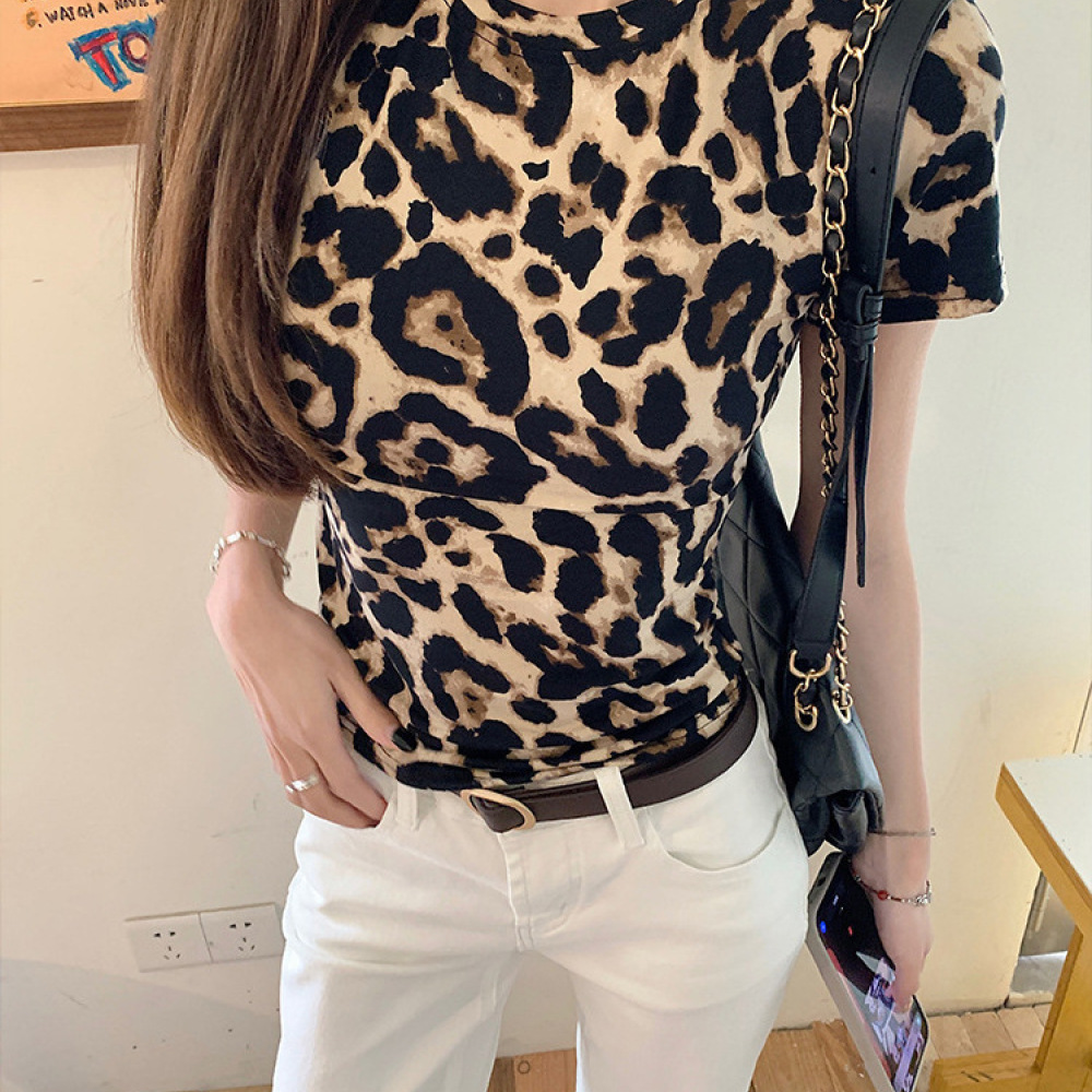 여성 여름 레오파드 프린트 티셔츠 슬림핏 반팔 오프숄더 - Blouse Off Shoulder 리뷰 및 가격